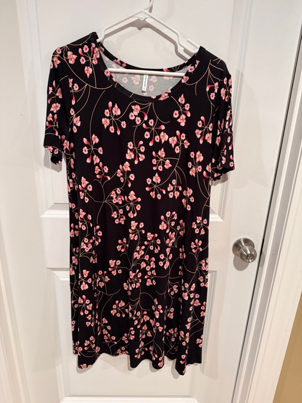 LuLaRoe Black Midi Dress with Pink Floral Pattern